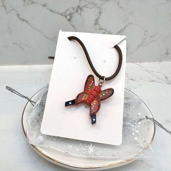 Hand-Carved Wooden Butterfly Pendant Necklace – Fairycore Gorpcore Style - Picture 1 of 6